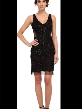 Adrianna Papell Fully Beaded Black Halter Cocktail Dress Size 2 NWT